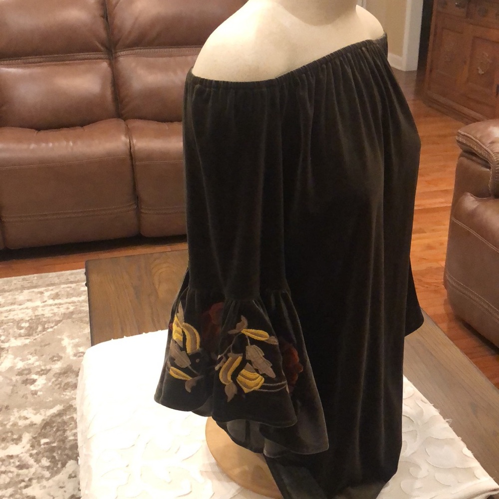 Velour off the shoulder tunic, dress